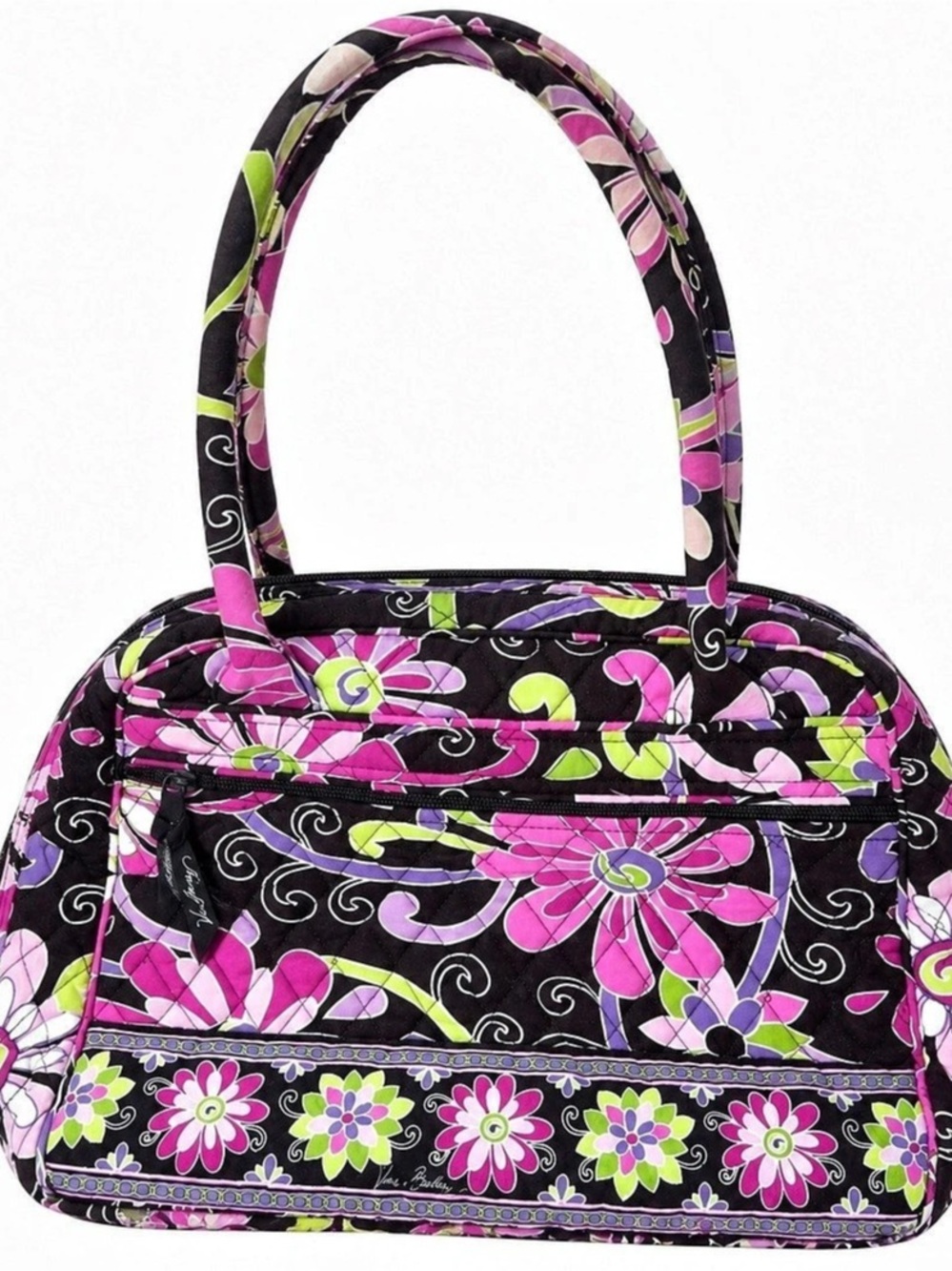 Vera Bradley Bowler Bag Floral Print Baby Bag Black & Pink